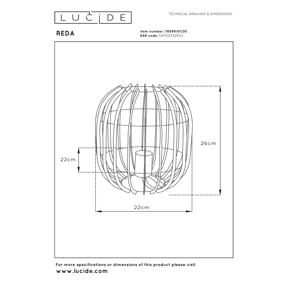 Lampe de table Reda Ø 22cm noir Lucide 5411212782502