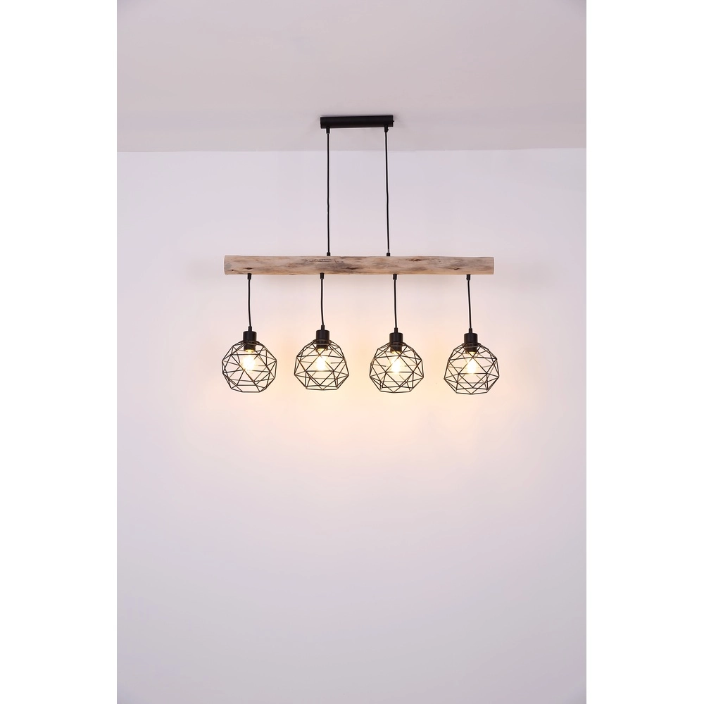 Lampe de table à manger à 4 lumières Theodor noir avec bois Globo 9007371400676