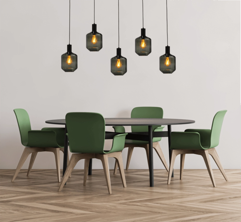 Lampe suspendue 5 lumières - noire - Porto avec verres verts Jagger Masterlight 8718121270289