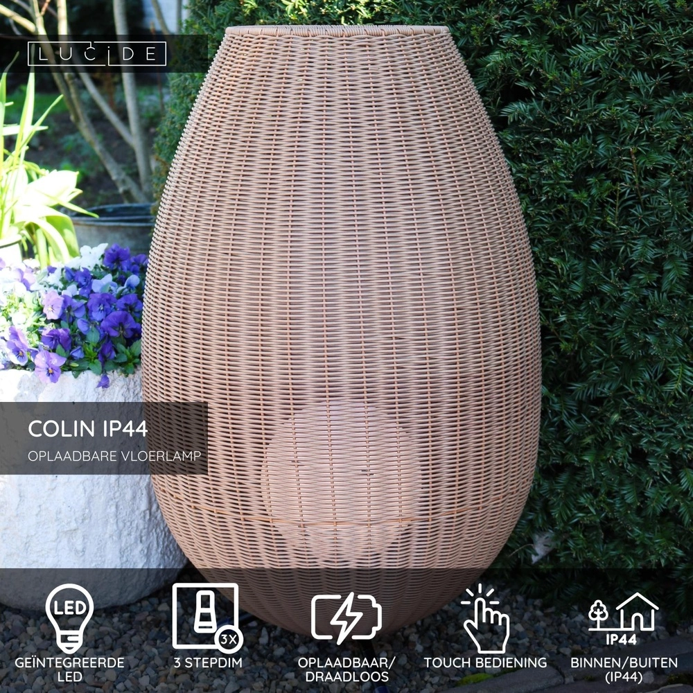 Lampe de table Colin Ip44 Rotin rechargeable Lucide 5411212031877