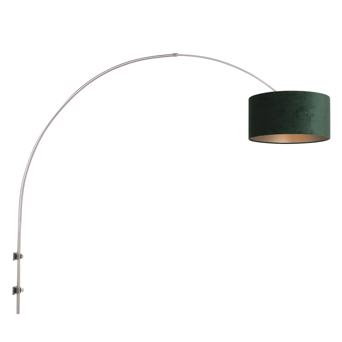 Lampe à arc murale Sparkled Acier inoxydable avec abat-jour en velours vert