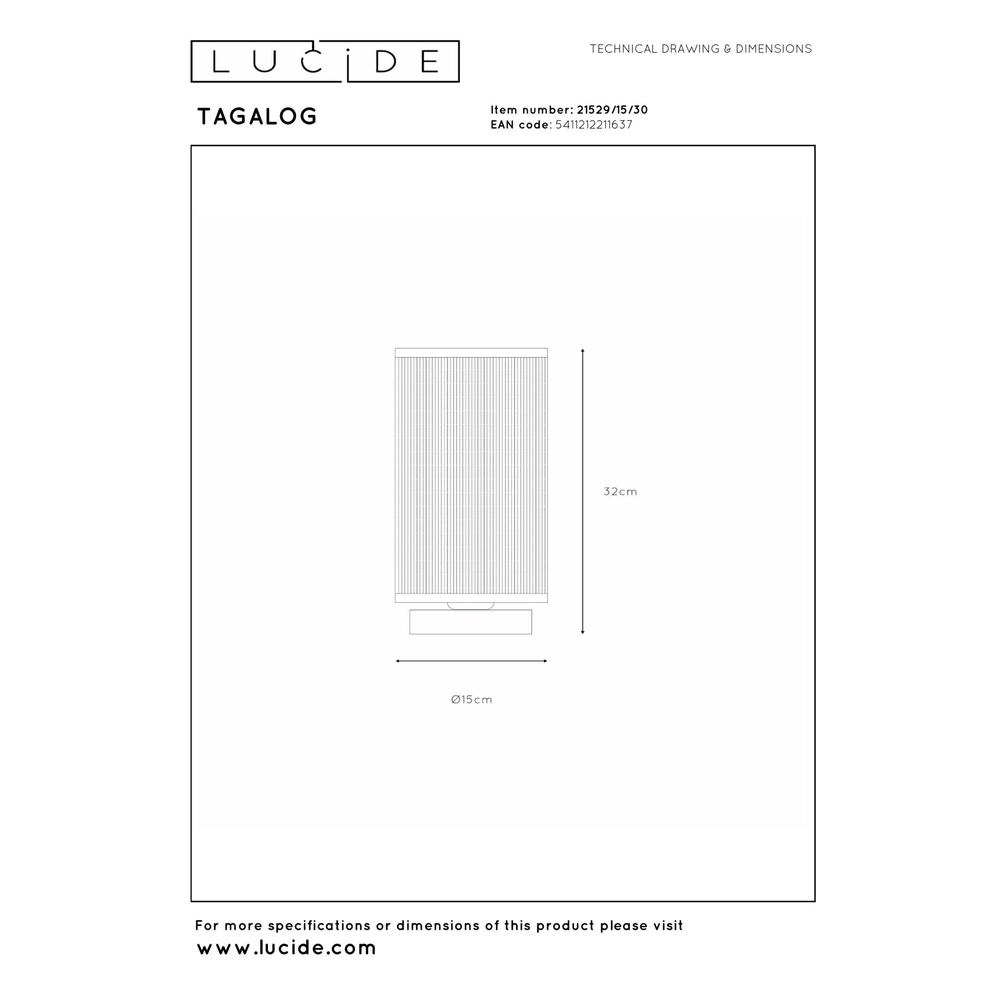 Lampe de table Tagalog Ø 15 cm de noir Lucide 5411212211637