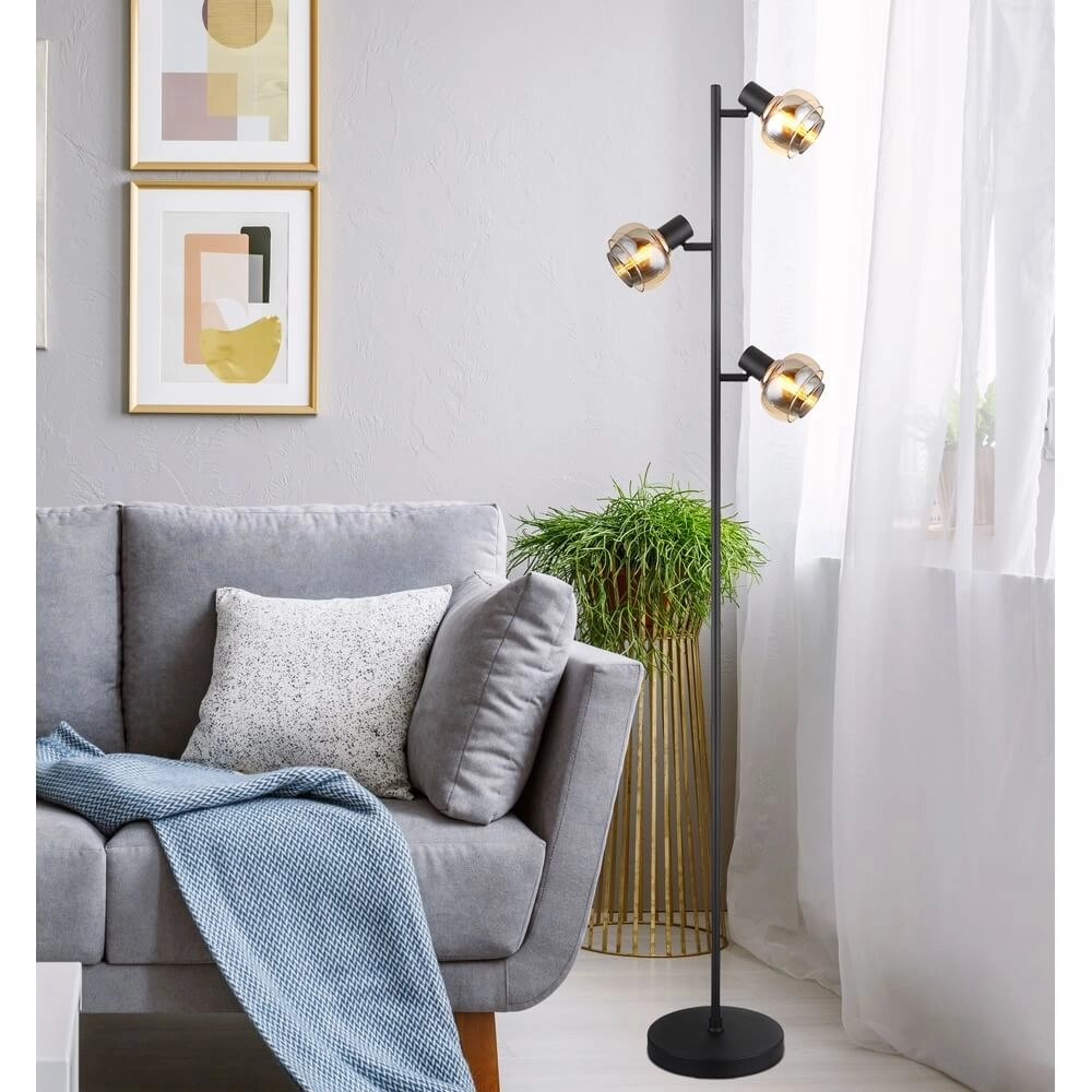 Lampadaire noir Tokki Verre fumé ambré à 3 lumières Globo 9007371449033