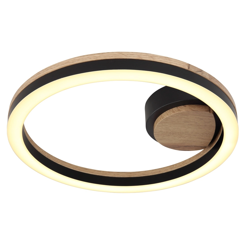 Lampe de plafond Beatrix Noir rond avec bois
