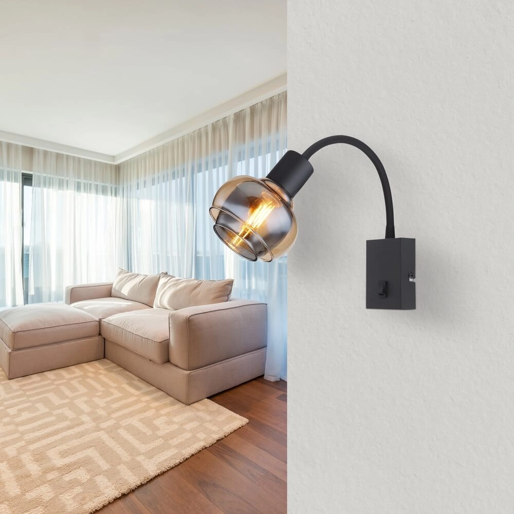 Applique murale noire Tokki Arche Ambre Smoke Glass Globo 9007371455034