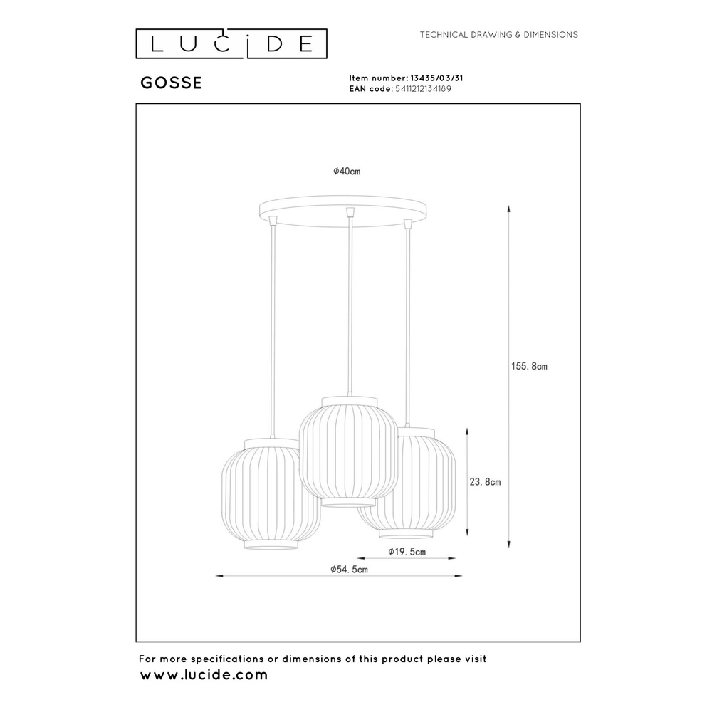 Lampe pendante de conception Gosse Or 3 clairs avec blanc Lucide 5411212134189