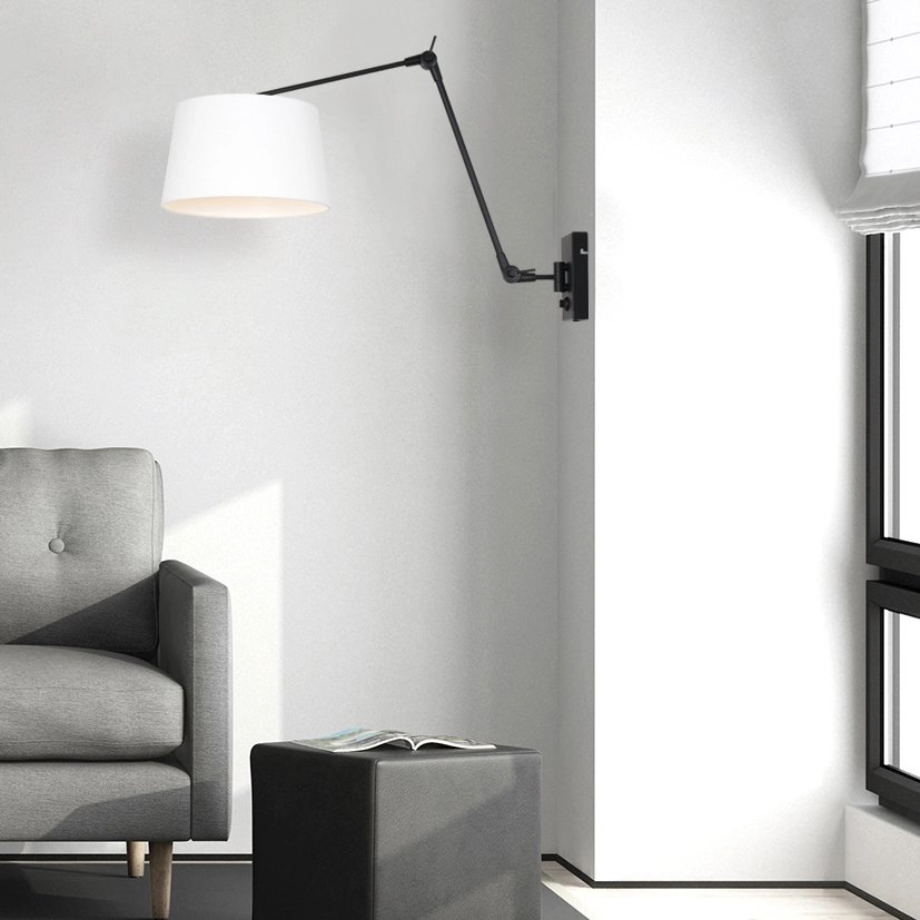 Lampe de table murale orientable Prestige Chic 50cm lin blanc avec noir Steinhauer 8712746146578