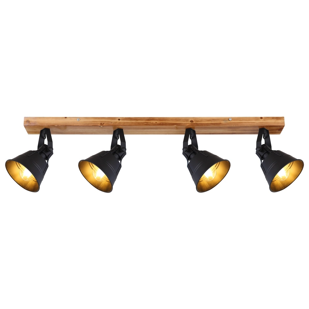 Lampe de plafond de campagne Günther 4-noir clair avec bois Globo 9007371404735