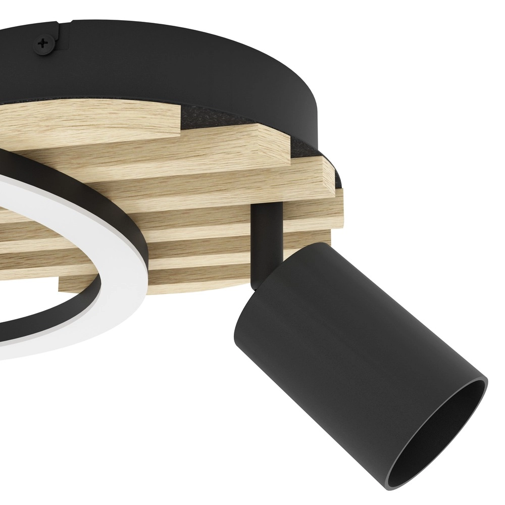 Lampe de plafond moderne Cembrano noir avec bois 38,5 x 30 cm Eglo 9008606388257