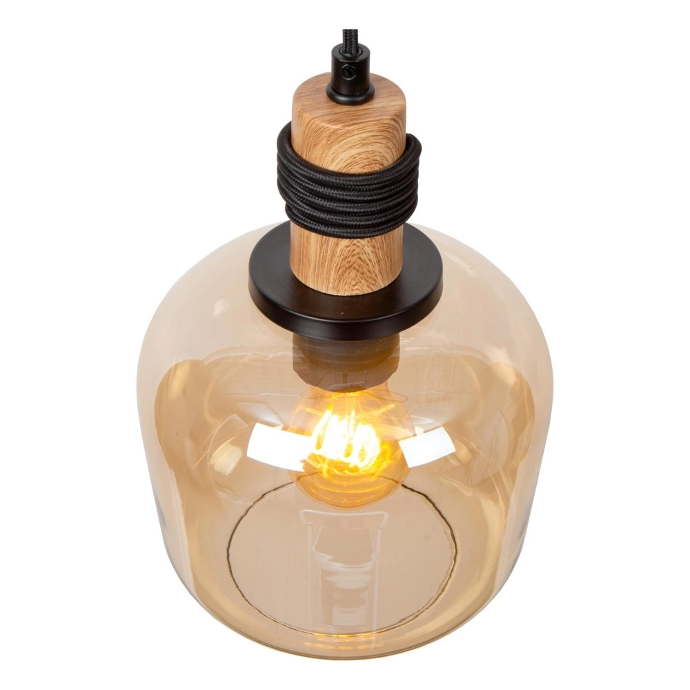 Lampe pendante à 3 lampes Ilona noir avec verre ambré Lucide 5411212452689