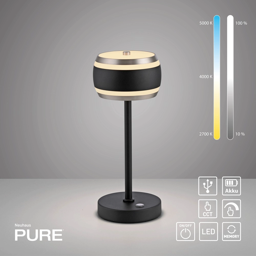 Lampe de table LED Pure Falling Rings Black Pearl Paul Neuhaus 4012248396612