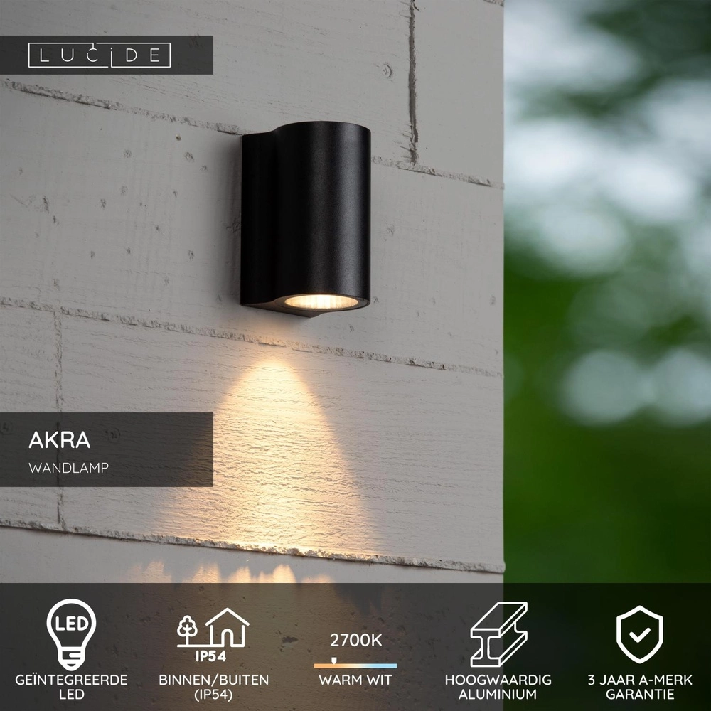 Lampe murale de conception Akra IP54 noir baissé Lucide 5411212334022