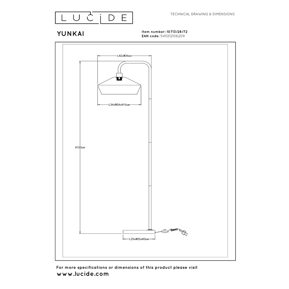 Lampe de pied Yunkai noir avec du rotin Lucide 5411212106209