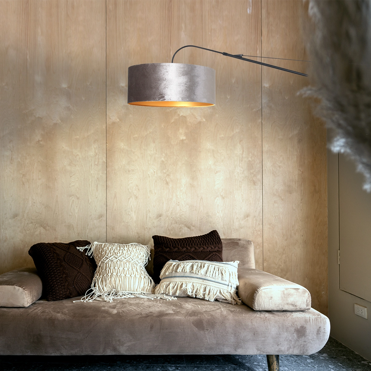 Applique Elegant Classy 50 cm noir avec abat-jour en velours taupe Steinhauer 8712746146042