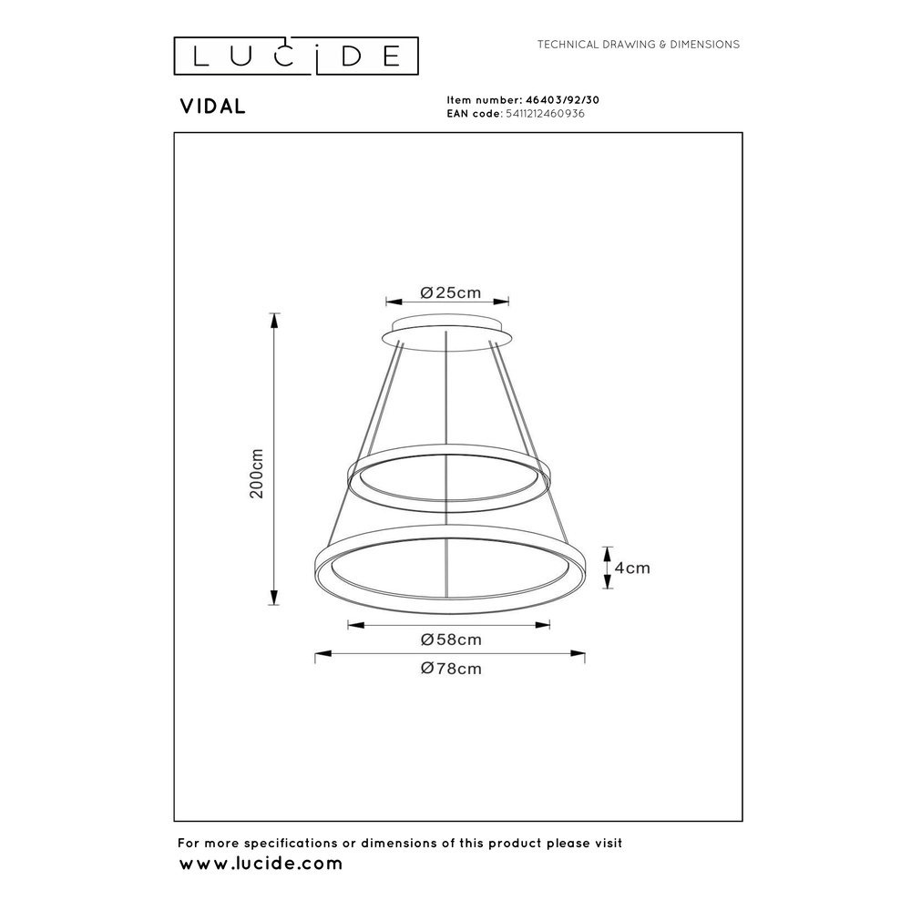 Lampe pendante noire Vidal Ø design élégant de 78 cm Premium by Lucide 5411212460936