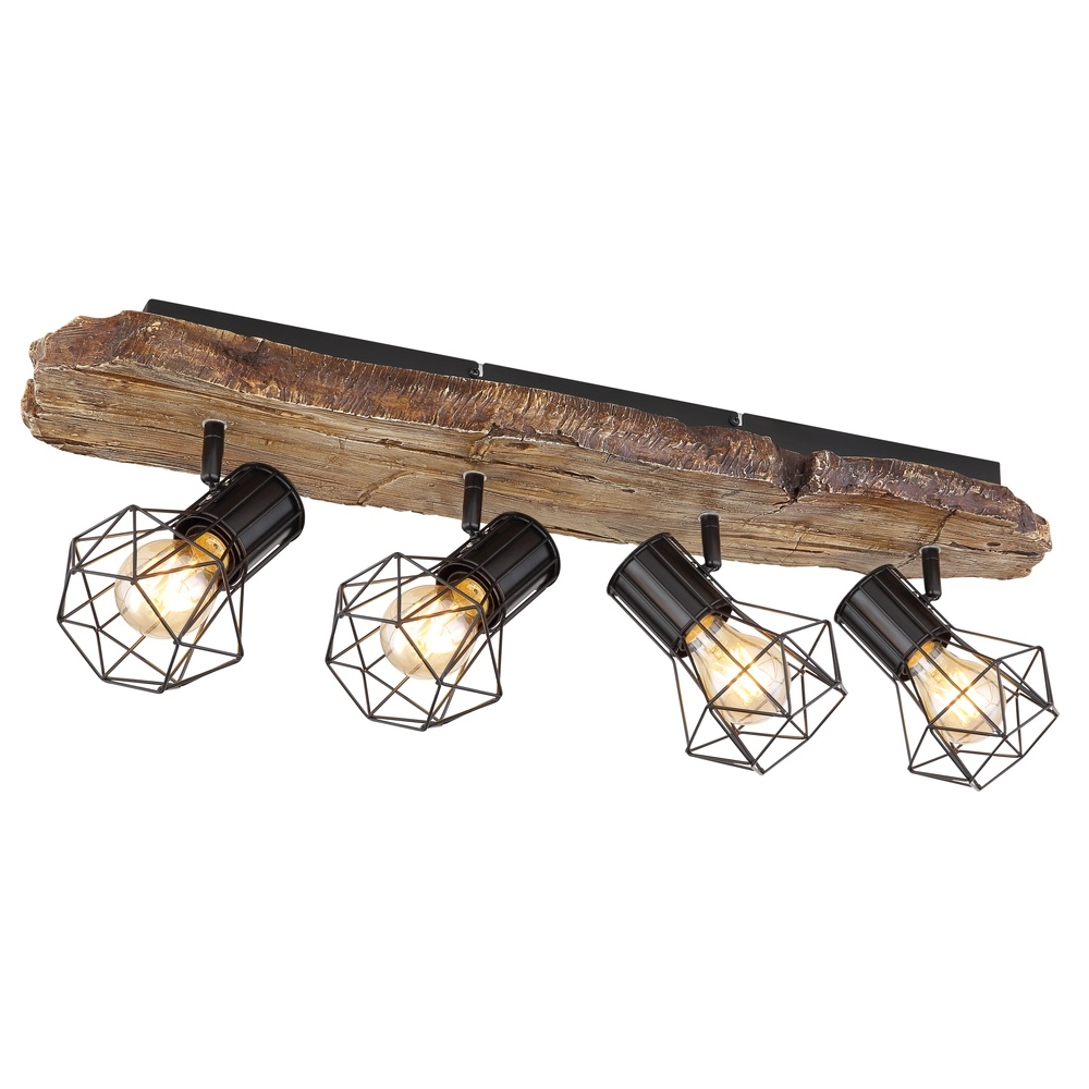 Lampe de plafond Priska 4-noir clair avec bois