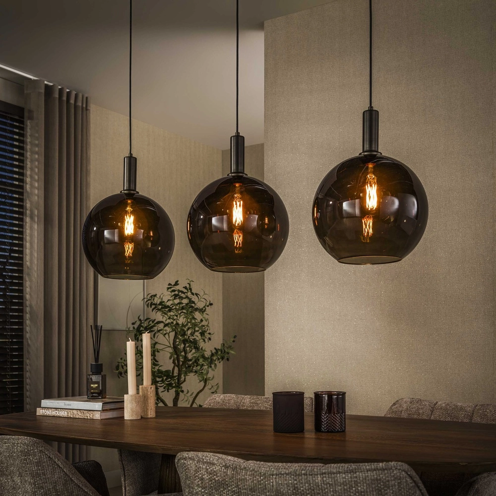 Lampe suspendue en verre Sfera 3x Ø 30cm - verre fumé