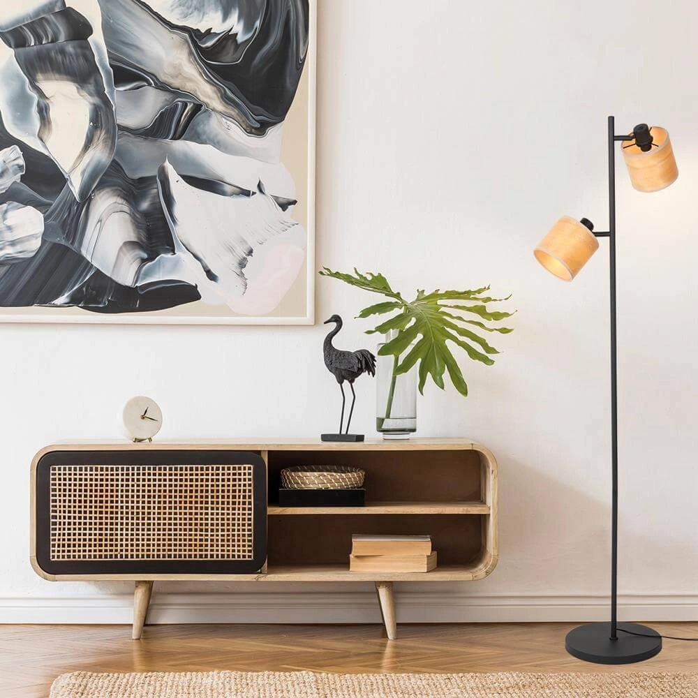 Lampadaire Bambus Noir avec bambou 2 lumières Steinhauer 8712746171457