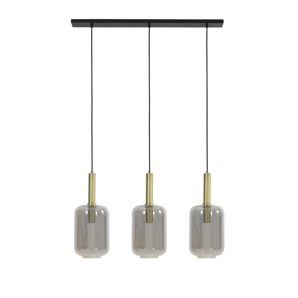 Lampe pendante de table à manger Lekar 3x E27 - laiton avec verre fumé