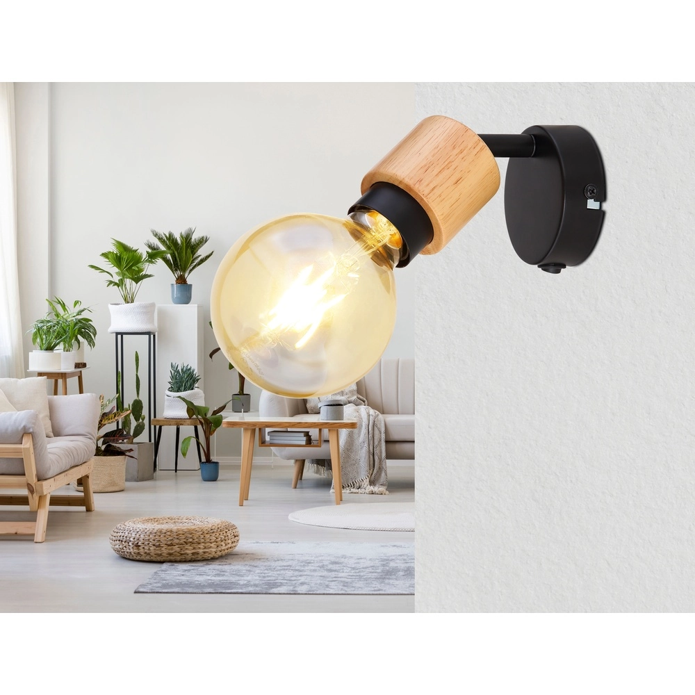Lampe murale Jorna noir avec bois Globo 9007371414277