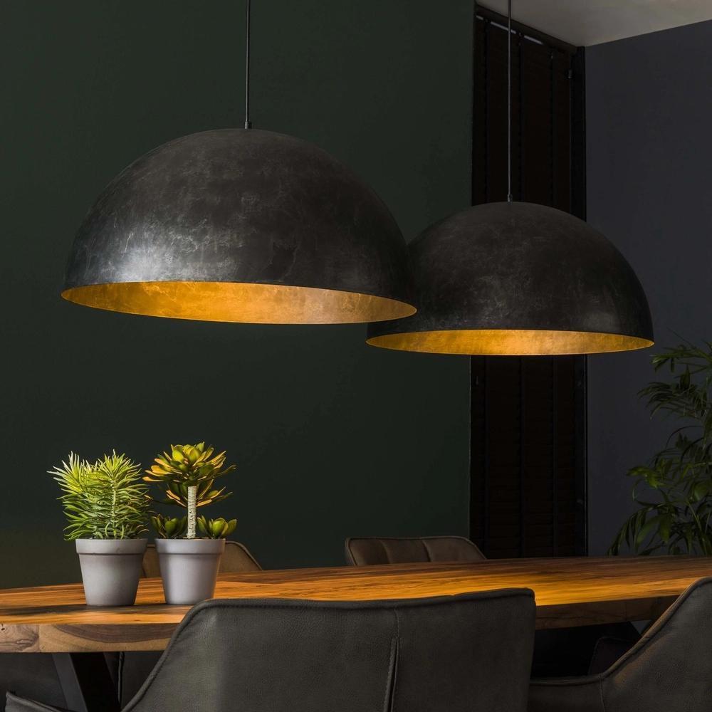 Lampe pendante industrielle Dome 2x Ø 60cm - charbon de bois