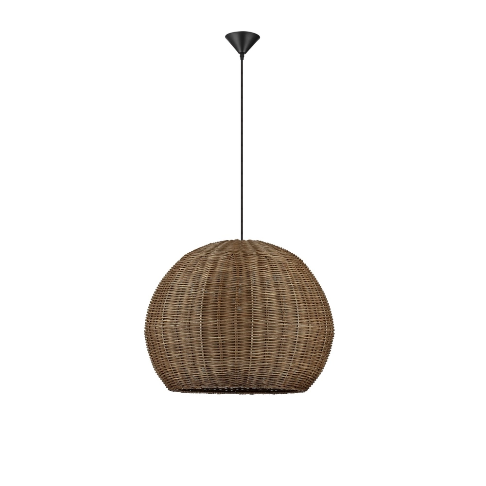 Lampe suspendue Rielo noir avec du rotin Lyora 5212017487957