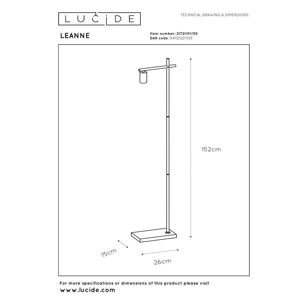 Lampe de pied Leanne Noir Lucide 5411212211125