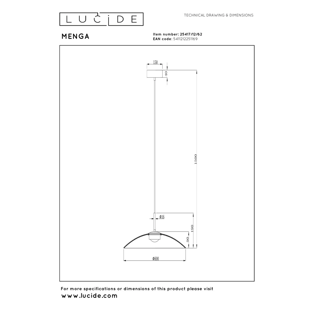 Lampe suspendue élégante Menga Ø verre ambré de 60 cm Premium by Lucide 5411212251169