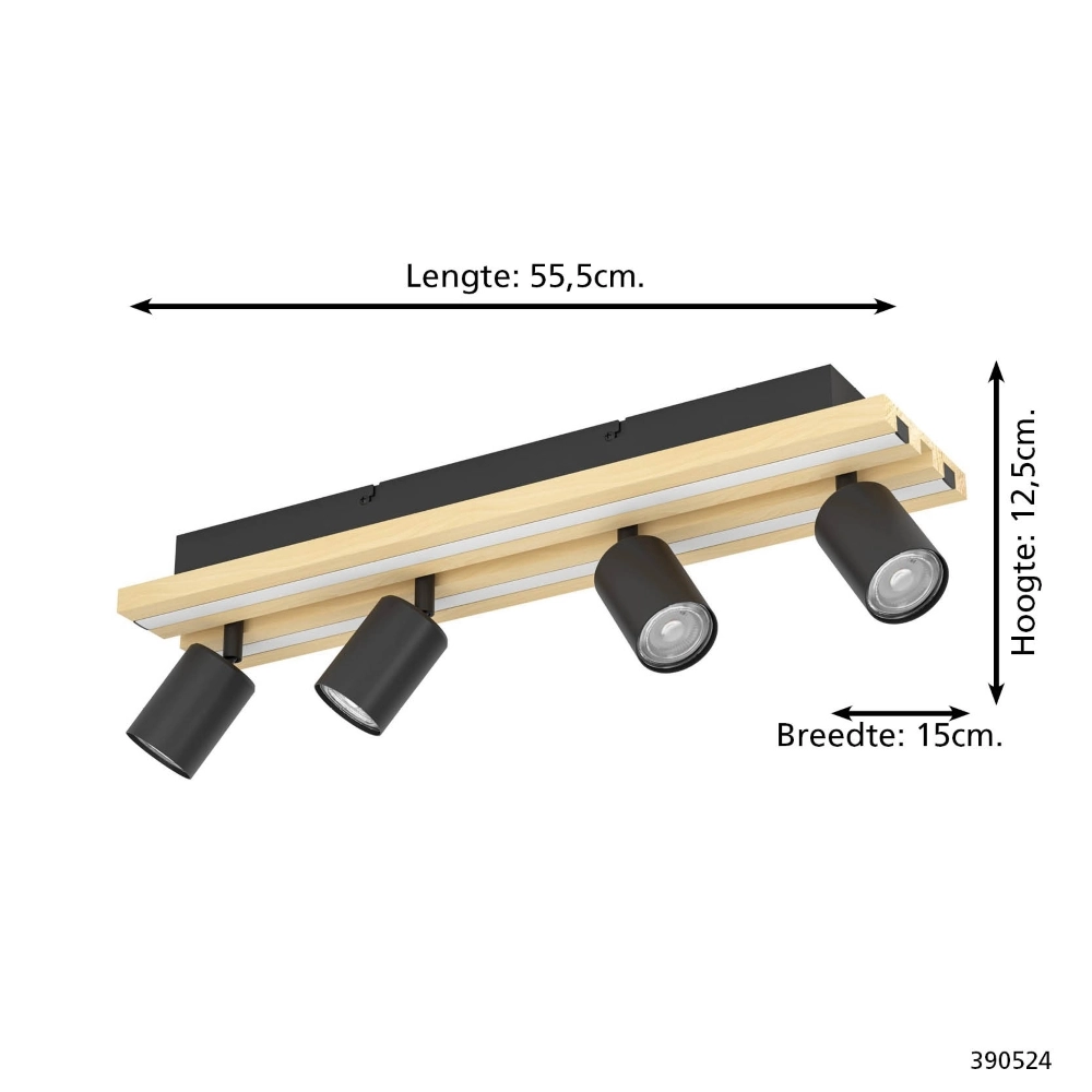 Ceiling lamp 4-lights Gesteira black with wood Stars of Light 9008606357901