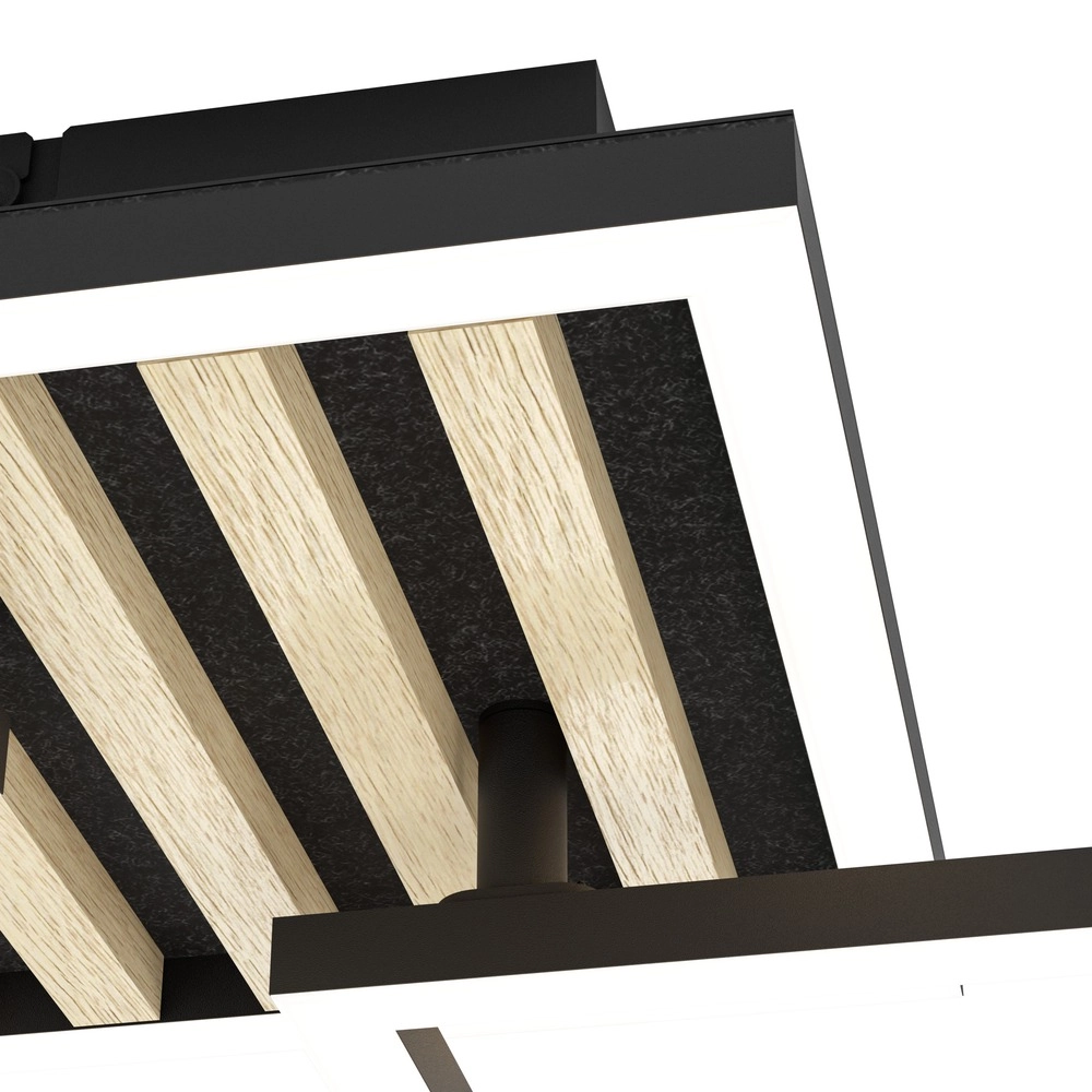 Lampe de plafond moderne Cembrano noir avec un carré en bois 65,5 cm Eglo 9008606388233