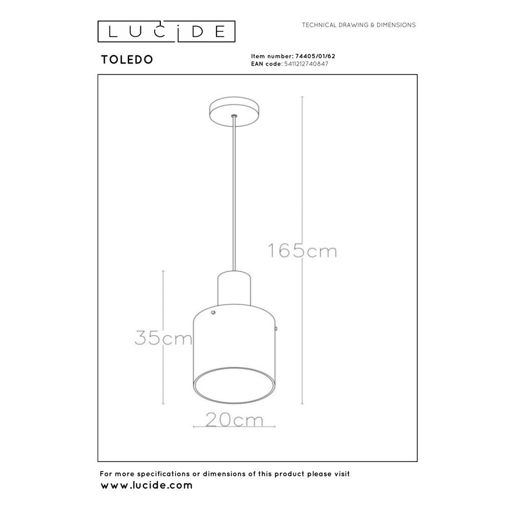 Lampe suspendue Toledo Ø verre ambré de 20 cm Lucide 5411212740847
