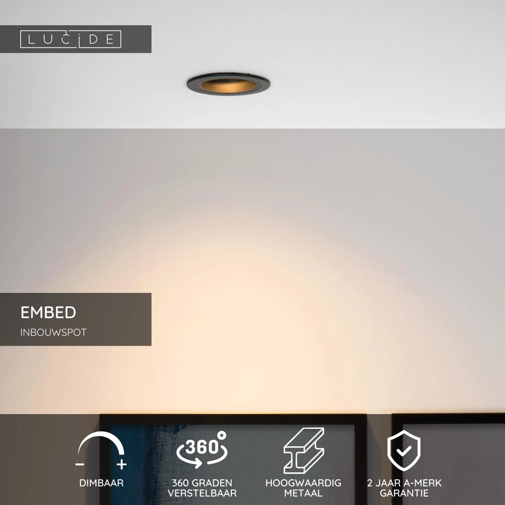 Projecteur rond encastré Embed Noir Lucide 5411212221186