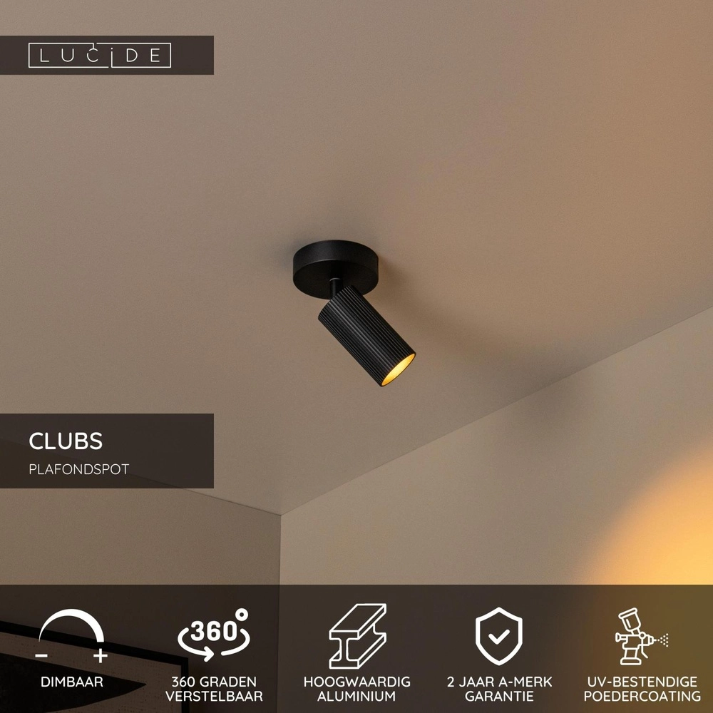Emplacement de plafond monté en surface Clubs Noir Lucide 5411212093486