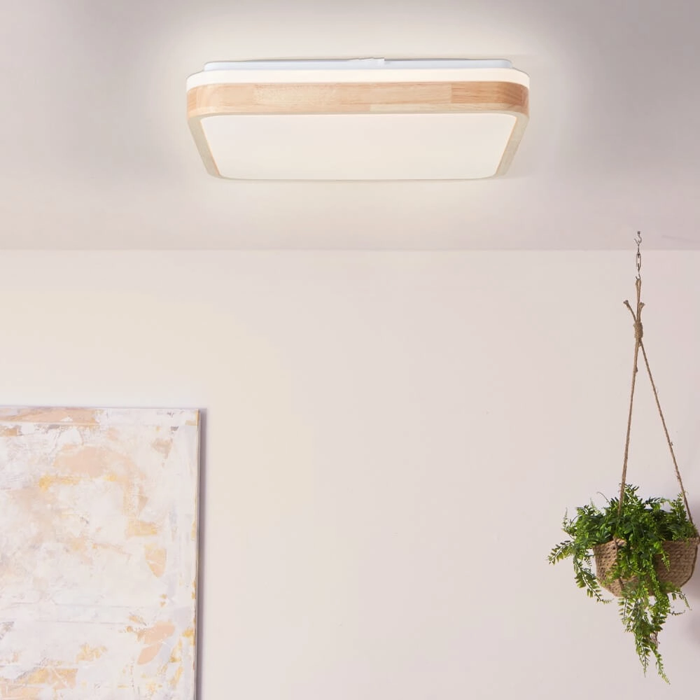 Plafonnier Tumeo 39 x 39cm blanc avec bois Brilliant 4004353411311