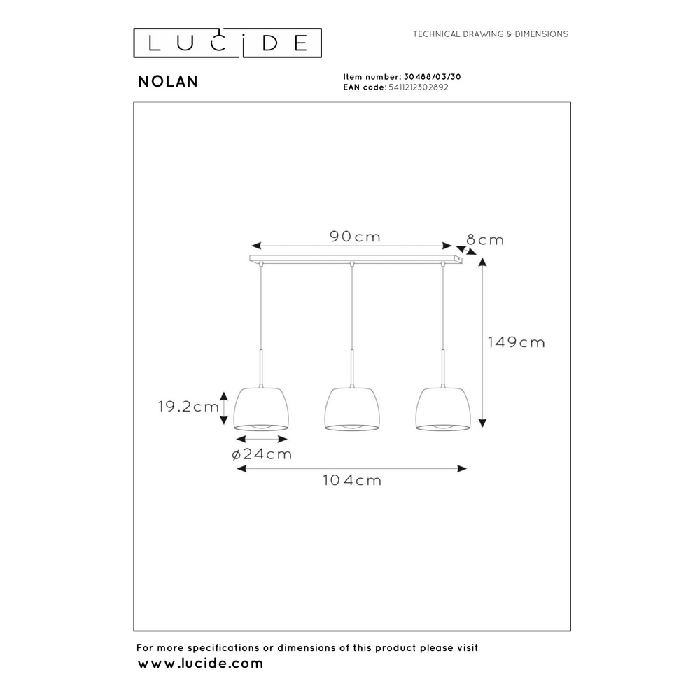 Lampe pendante à 3 lampes Nolan Noir Lucide 5411212302892