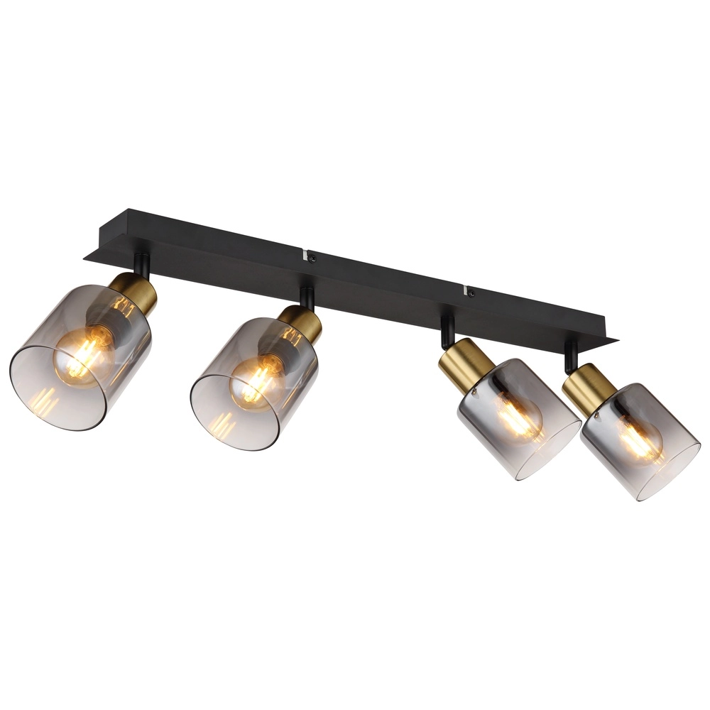 Lampe de plafond à 4 lumières Hollsy noir avec verre fumé