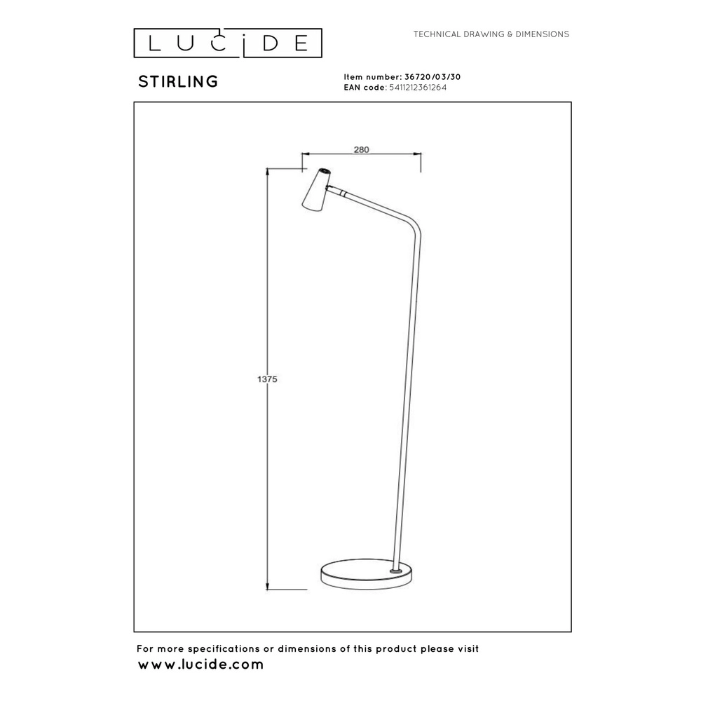 Lampe sur pied rechargeable Stirling Noir Lucide 5411212361264