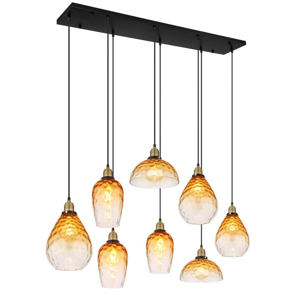 Suspension 8 lumières Salvy Nid d’abeille en verre ambré Suspension 8 lumières Salvy Nid d’abeille en verre ambré