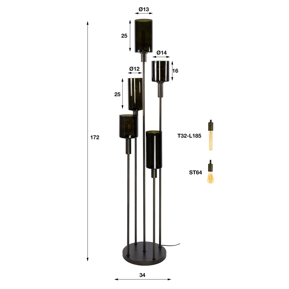 Lampadaire de conception Sepiora Sienne brun 5 clairs Lyora 8716803515345