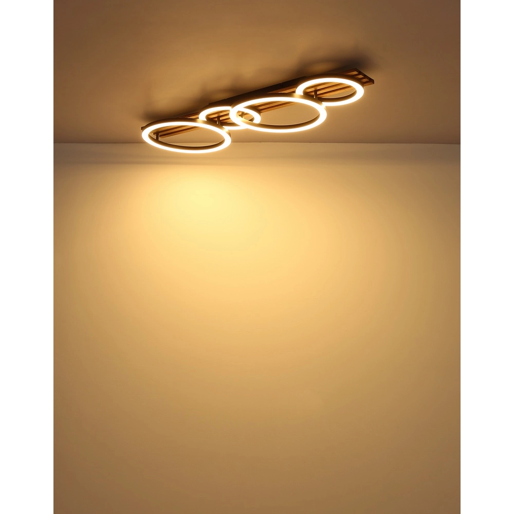 Lampe de plafond Tisha 4 anneaux noirs avec du bois Globo 9007371531578