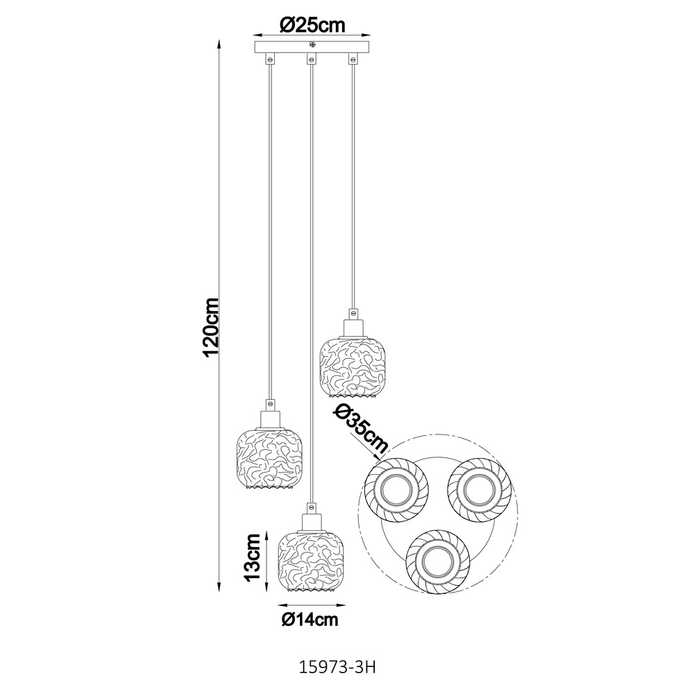 Lampe suspendue Antonio Brun sable rond à 3 parties Globo 9007371572724