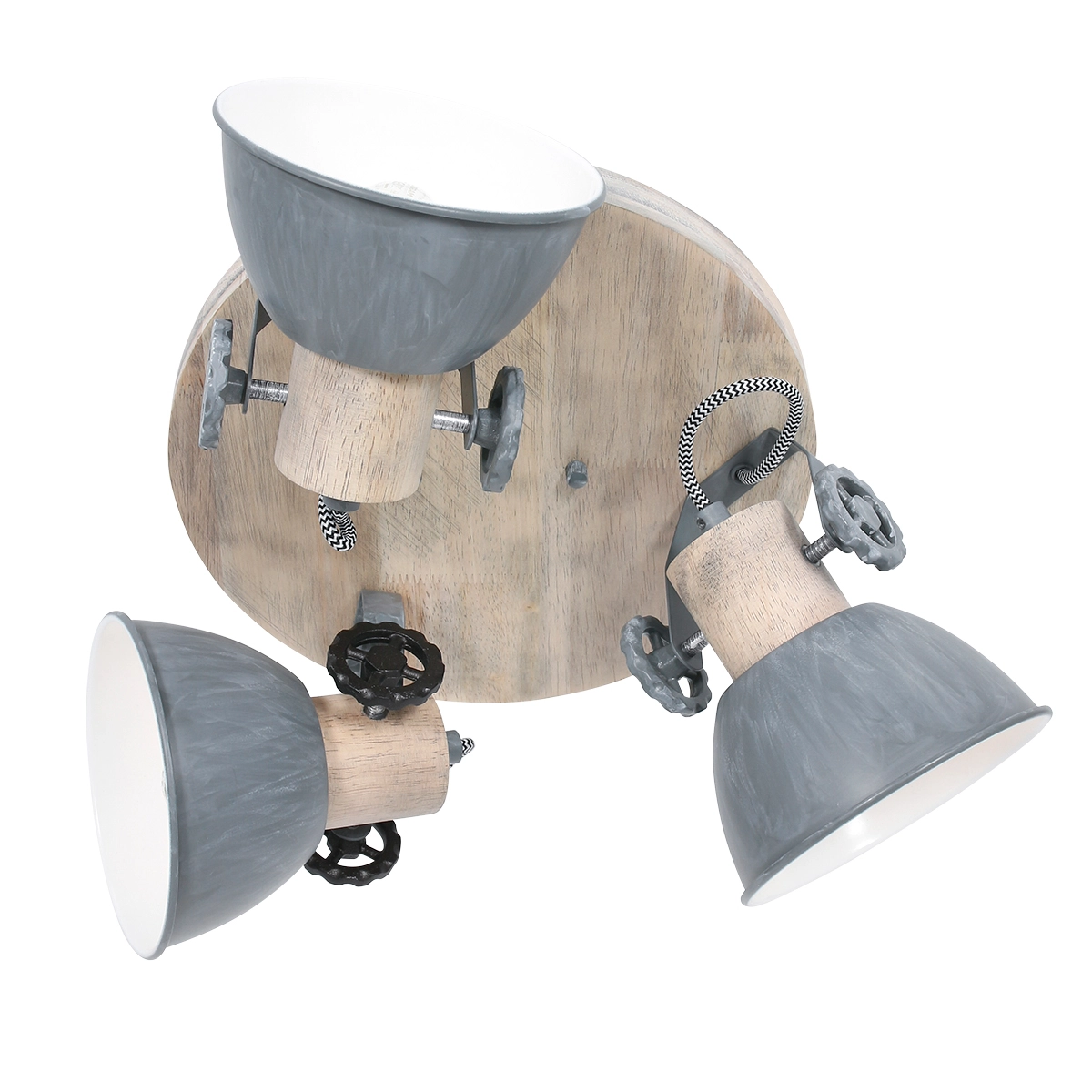 Plafonnier industriel Gearwood Gris vintage à 3 lumières avec bois Steinhauer 8712746135404