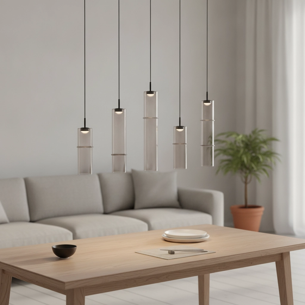 Suspension unique Sano Verre fumé droit à 5 lumières