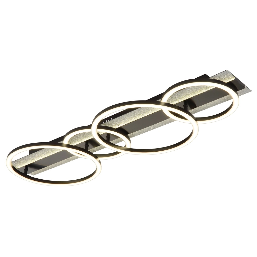 Lampe de plafond noire Norberto 4 anneaux