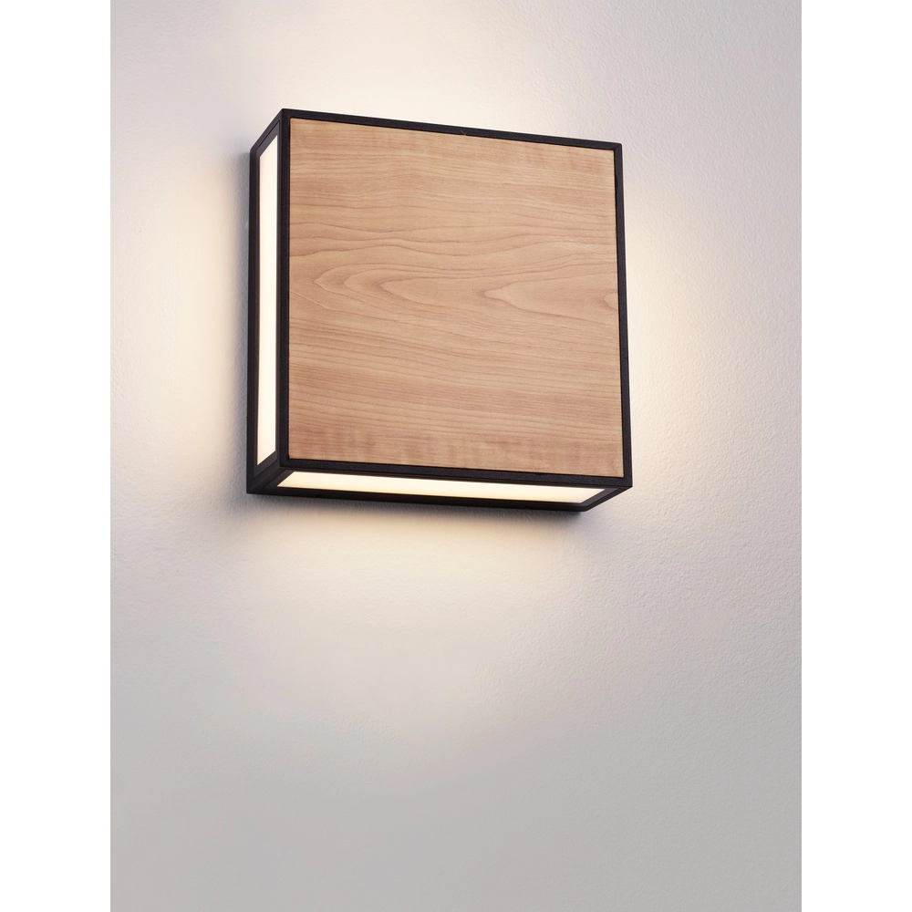 Applique murale carrée Astral anthracite avec bois
