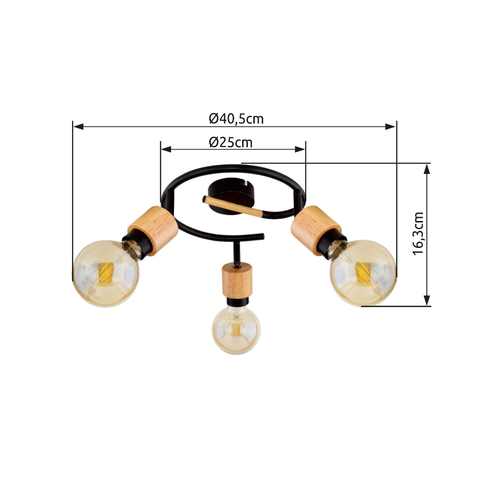Lampe de plafond Jorna 3-noir clair avec bois Globo 9007371405282