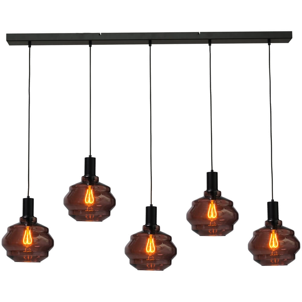 Lampe suspendue 5 lumières - noire - Porto avec verres Ball rouges - Ø 24cm Lampe suspendue 5 lumières - noire - Porto avec verres Ball rouges - Ø 24cm