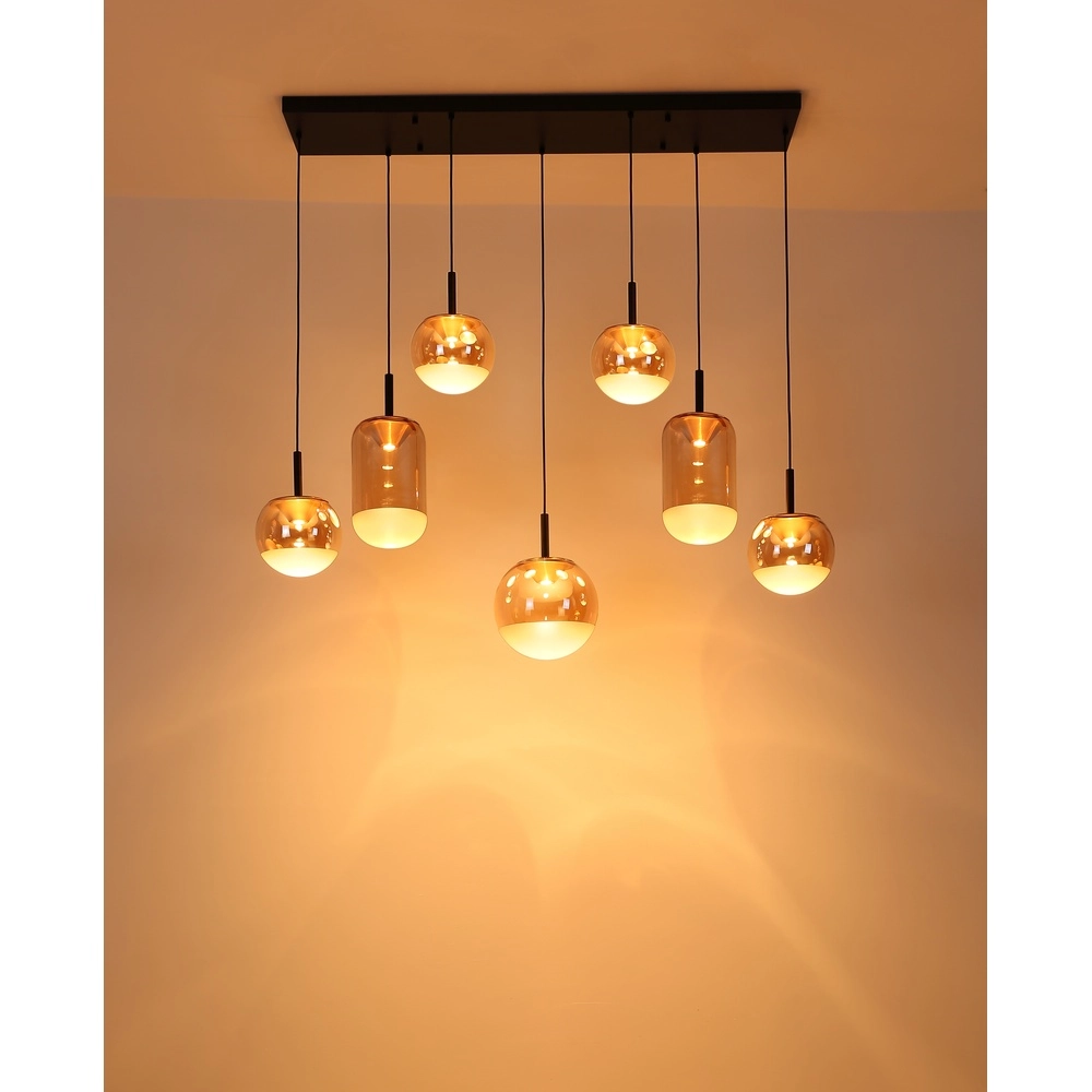 Lampe pendante de conception Severin 7 noirs clairs avec verre ambré Globo 9007371540945