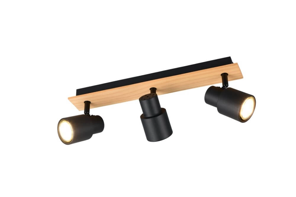 Plafonnier 3 lumières Pierre noir avec bois Plafonnier 3 lumières Pierre noir avec bois