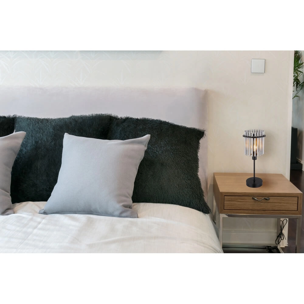 Lampe de table noire Gorley avec verre fumé Ø 15cm Globo 9007371454181